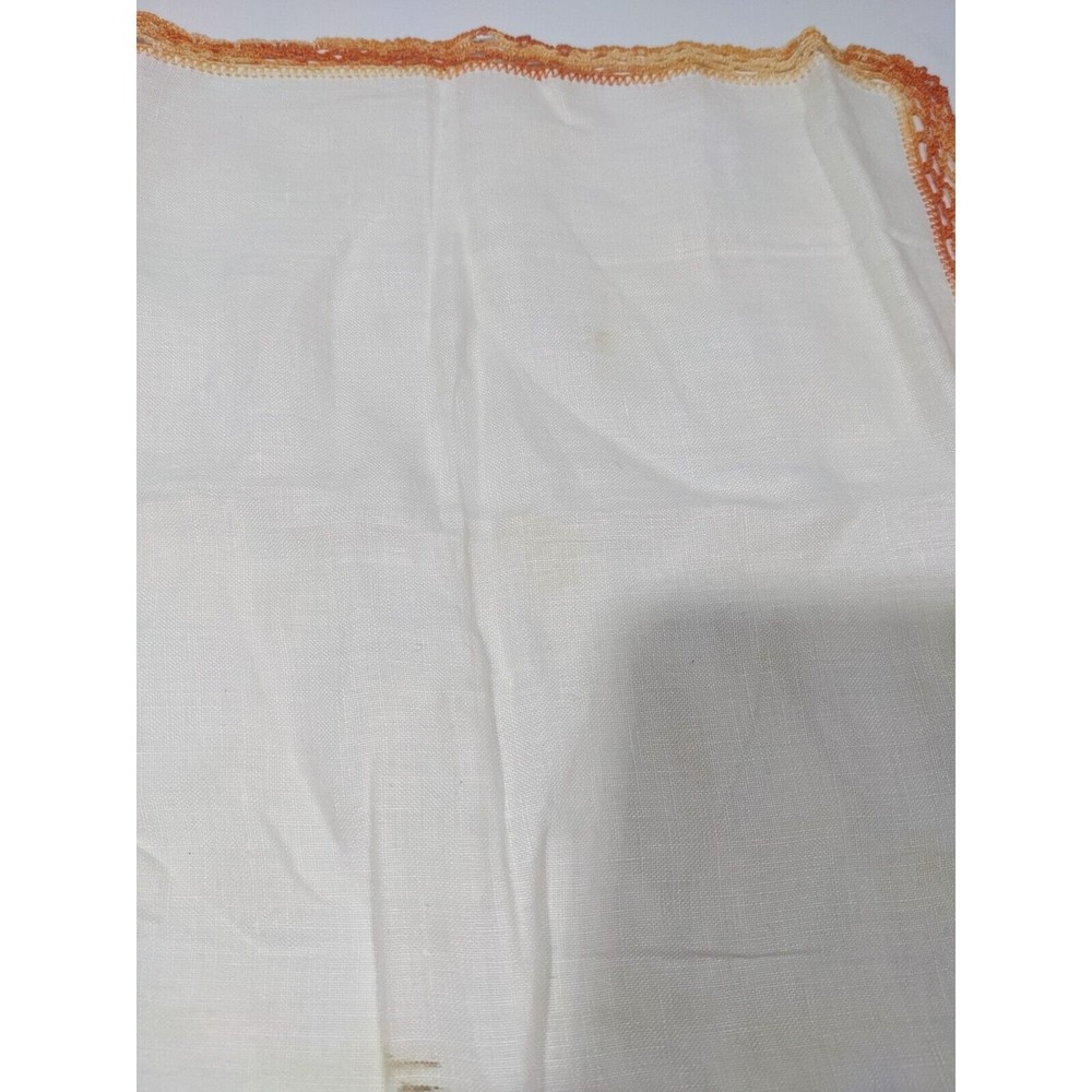 Vintage Handkerchief Hanky Peach Orange Crochet Border Pocket Scarf Ombre - Picture 3 of 9